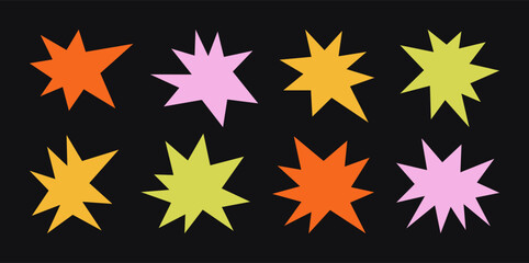 Abstract Retro Stars Shapes and Funky Groovy Sparks Forms. Vector Geometric Elements in Cartoon 90s Style - 669817115