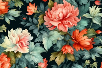 Floral bouquet pattern for wallpaper and digital print. Generative AI