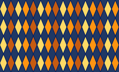 brown, yellow and orange diamond repeat seamless on blue background, fabric print design, wallpaper, backdrop, t-shirt screen paint, Oktoberfest 