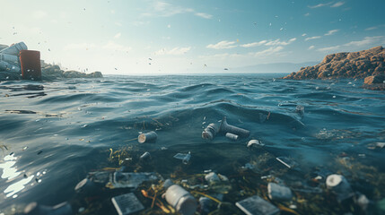 Garbage in the sea - obrazy, fototapety, plakaty