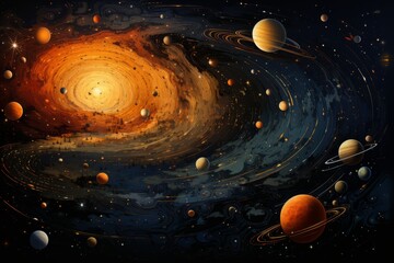 Solar system planets and Milky way, awesome science fiction wallpaper.
