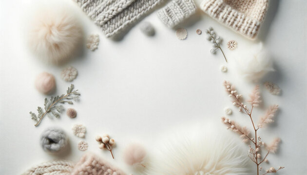 Serene Flatlay Winter Scene with Soft Textures
