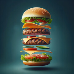 "Levitating Burger Layers for Perfect View"