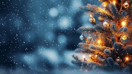Ingelijste posters Christmas tree outside on a snowy night © Tierney