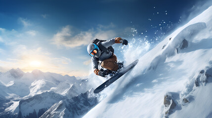 Sport man skiing on snow mountain in winter . Active and extreme sport.Skiers' Cool Sliding Stunts AI generative