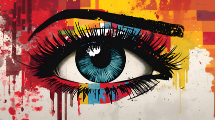 Eye of the Canvas: A Conceptual Exploration of Abstract Oil Painting with Vibrant Makeup generative...