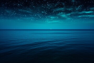 Fototapeta na wymiar Breathtaking aerial view of a calm sea under a starry night, exuding peace and wonder.