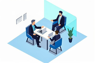 Isometric Professional Conversation Between Colleagues.  Generated Image.  A digital illustration of a professional conversation between colleagues in an isometric format.