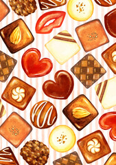かわいい水彩のチョコレートの壁紙イラスト