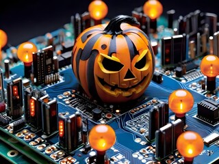 Haunted Circuit Board: Halloween Tech Spectacle Generated by AI