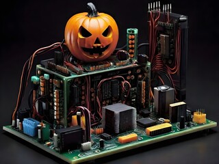 Haunted Circuit Board: Halloween Tech Spectacle Generated by AI