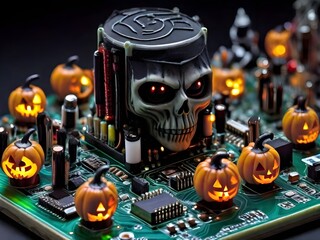 Haunted Circuit Board: Halloween Tech Spectacle Generated by AI