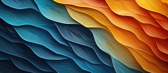 Textured surface resembling leaf with detailed gradient yellow orange and blue - obrazy, fototapety, plakaty