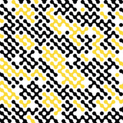 Seamless yellow and black metaball conection, abstract background, connected dots, vector design