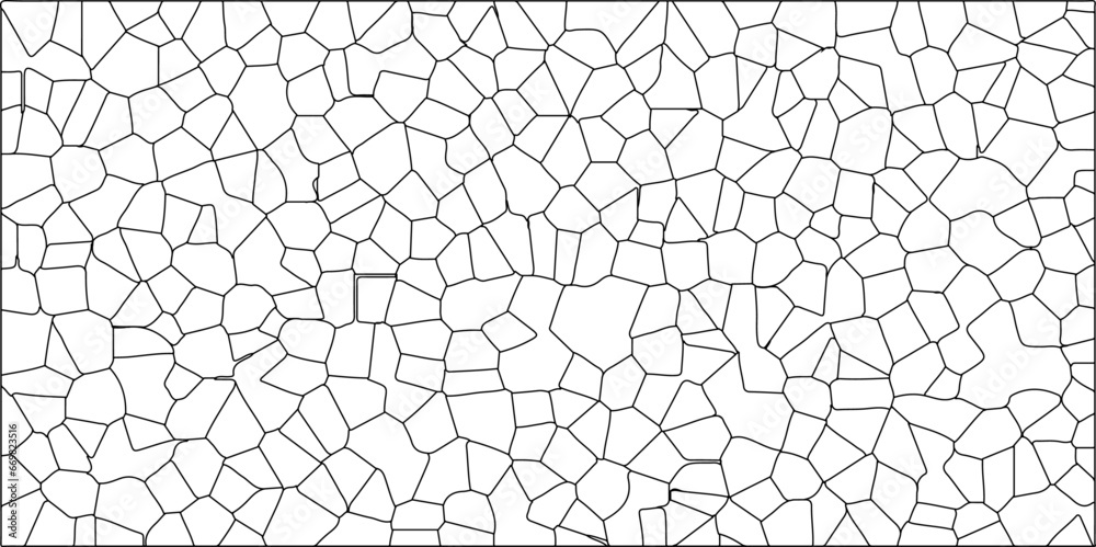 Poster white color broken stained-glass background with black lines. voronoi diagram background. seamless p