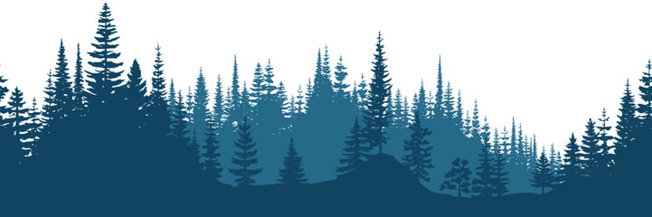 Obraz premium Coniferous forest, seamless border, isolated on white background