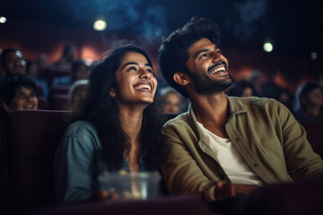Young couple watching movie in theaters