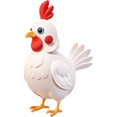  White rooster with red crest,  3D illustration style style