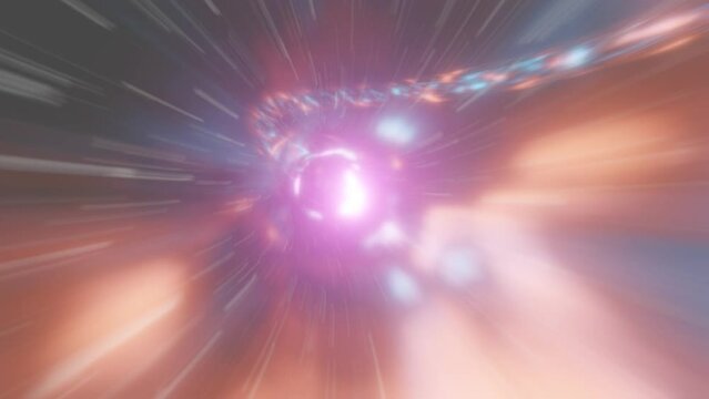 A 3D animated zoom blur high-speed curved tunnel through space using cutting-edge scientific dimensional travel technology.