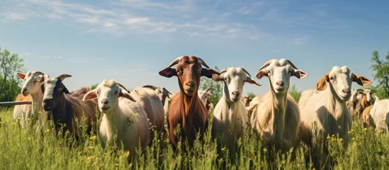 Fotobehang Organic farms goats in pasture © AkuAku