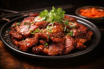 Delicious Chinese barbecue pork dish. Generative AI - obrazy, fototapety, plakaty