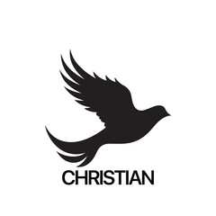 Christian Logo template with dove, pigeon. Black and white christian holy spirit symbol.