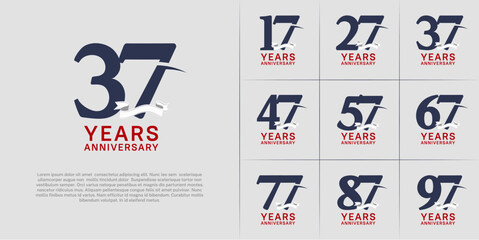 set of anniversary logo with black color number, swoosh and white ribbon can be use for celebration