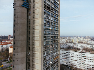 Areal view of the Genex tower, New Belgrade district, Serbia. Europe - obrazy, fototapety, plakaty