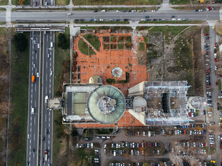 Areal view of the Genex tower, New Belgrade district, Serbia. Europe
