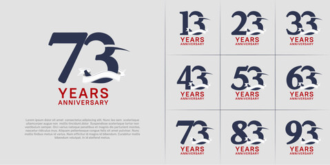 set of anniversary logo with black color number, swoosh and white ribbon can be use for celebration