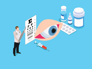 Ophthalmological operation treatment for eye disease isometric 3d vector concept for illustration, banner, website, landing page, flyer, etc. - obrazy, fototapety, plakaty