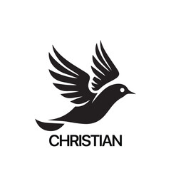 Christian Logo template with dove, pigeon. Black and white christian holy spirit symbol.