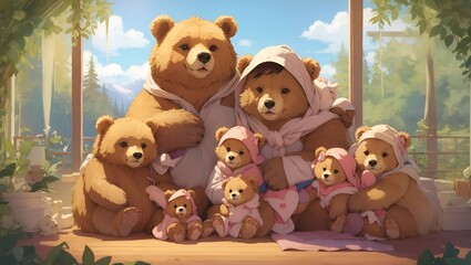 teddy bears in a garden