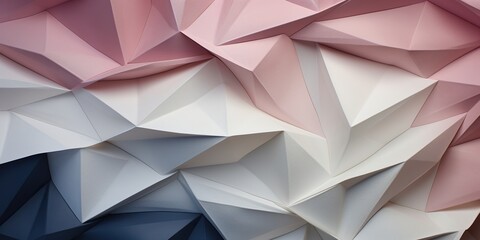 Fototapeta premium Architectural Origami: An abstract representation merging architectural shapes and the art of origami, featuring intricate folded structures in a blend of muted pastels and bold