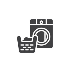 Washing machine and laundry basket vector icon - obrazy, fototapety, plakaty