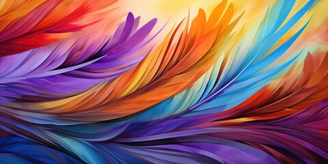 Colorful Feathered Symphony: An abstract image resembling a symphony of colorful feathers, arranged in harmonious patterns and bold, exotic colors, conjuring a sense of elegance and vivacity.