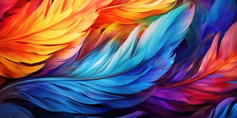 Colorful Feathered Symphony: An abstract image resembling a symphony of colorful feathers, arranged in harmonious patterns and bold, exotic colors, conjuring a sense of elegance and vivacity.