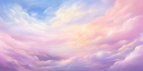 Obraz na płótnie Canvas Cotton Candy Skies: An abstract depiction of soft, pastel-colored clouds, reminiscent of cotton candy, instilling a sense of calm and peace , abstract wallpaper background