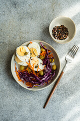 Healthy keto lunch with boiled eggs