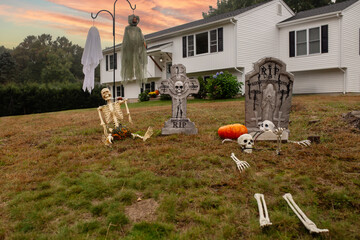 Spooky Halloween Decorations; Skeletons; Graveyard