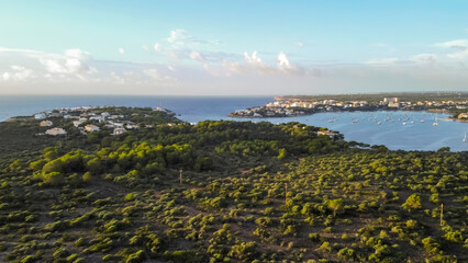 Fototapeta na wymiar drone aerial view of the mediterranean sea lighthouse on the cliffs