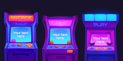 Arcade video game machine computer screen vector. 80s or 90s vintage gamer interface template isolated graphic element illustration. Digital gamepad to play and have fun. Classic old monitor design © klyaksun