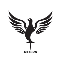 Christian Logo template with dove, pigeon. Black and white christian holy spirit symbol