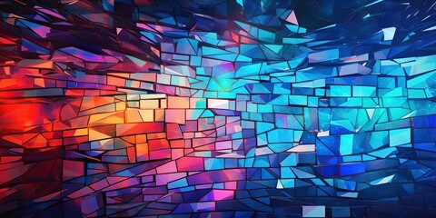 Dynamic Digital Mosaic: A dynamic and high-tech abstract mosaic composed of digital elements, with sharp lines, geometric shapes, and vibrant, contrasting colors, conveying a sense of modernity 