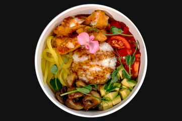 hawaiian poke bowl with shrimp and vegetables