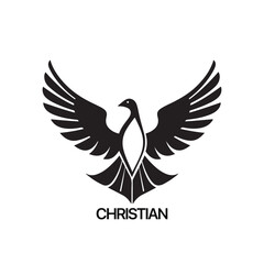 Christian Logo template with dove, pigeon. Black and white christian holy spirit symbol
