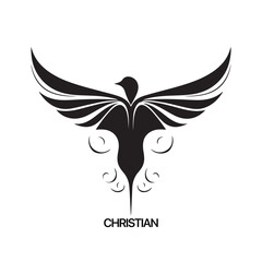 Fototapeta premium Christian Logo template with dove, pigeon. Black and white christian holy spirit symbol