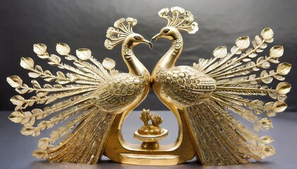  Metal Double Peacock Statue, Showpiece Standard, Gold Ai generative