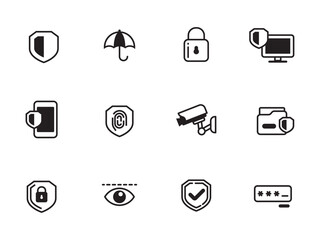Fototapeta premium Set of protection icons with black color on white background. Safety icons