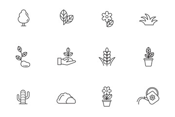 Fototapeta premium Set of plant icons in line style on white background. Plants vector illustration
